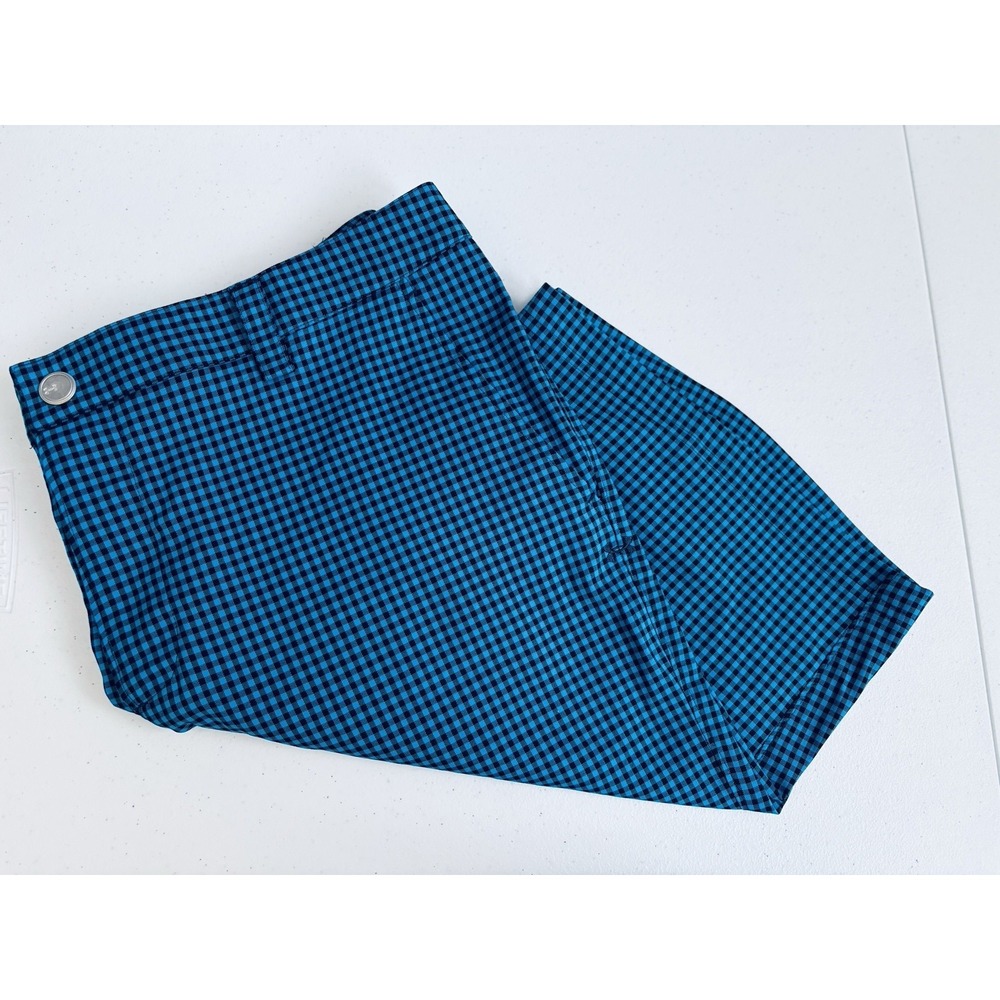 Under Armour‎ Men's Size 36 Teal Blue Black Check Chino Shorts Golf Activewear